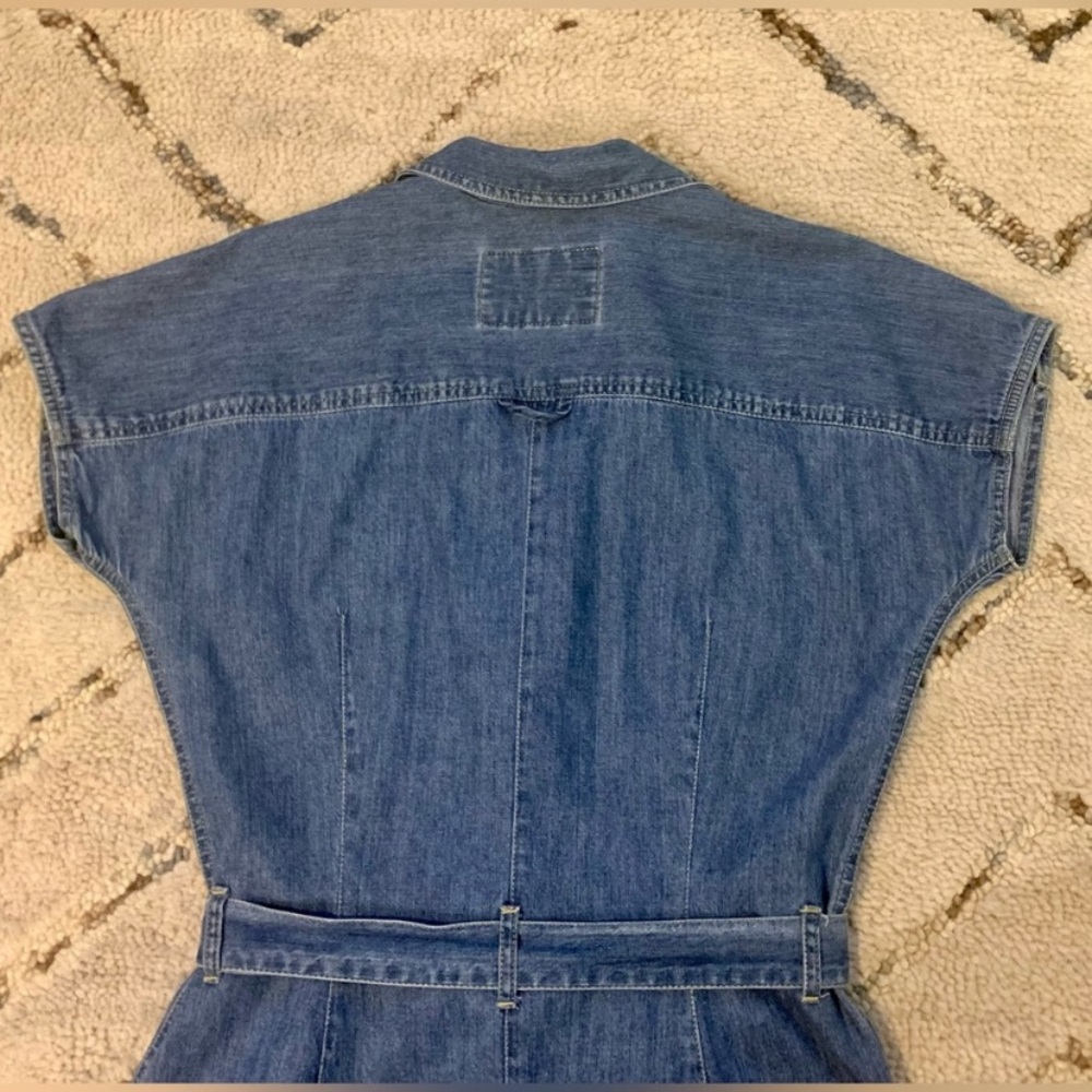 Vintage Liz Claiborne Denim Jumpsuit Romper Belted Utility 90s Blue Medium - Picture 10 of 11